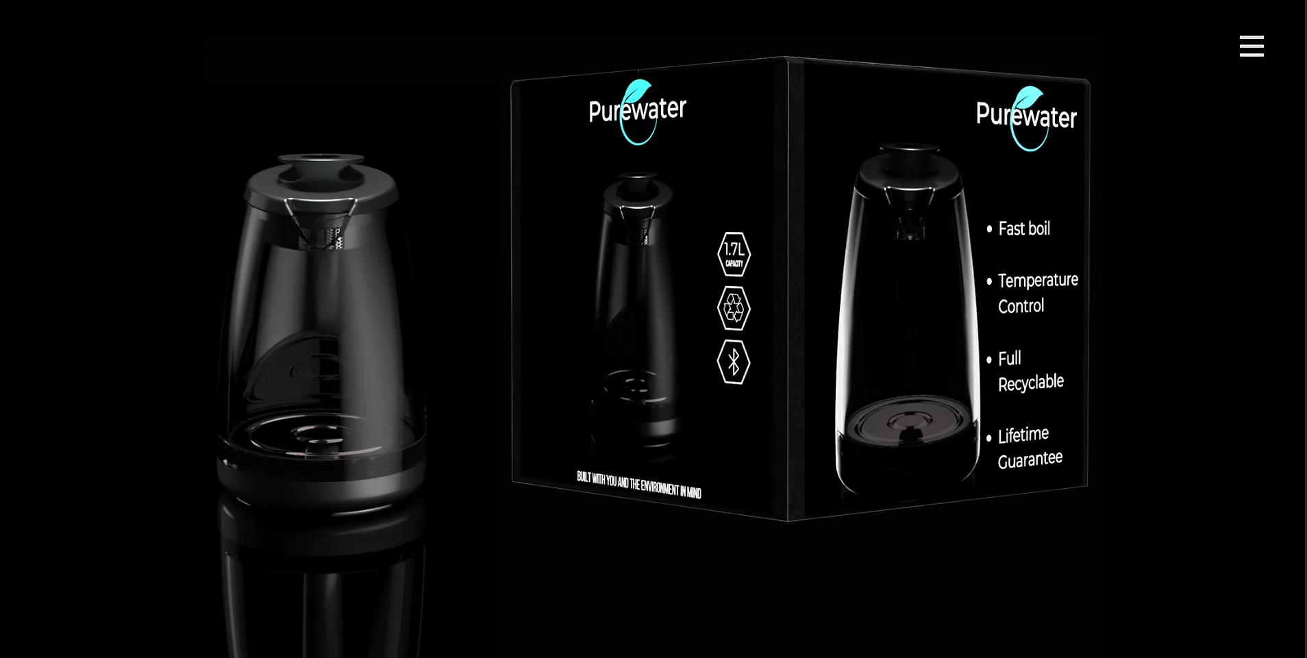 Sustainable kettle — packaging render